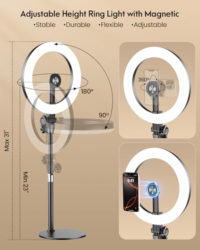 Upgrade 10.5" Ring Light for Desk with Magnetic Phone Holder, 30 Light Modes, Adjustable Zoom Lighting for Computer, Desk Light for Video Calls, Circle Light for Video Recording, Conference, Streaming