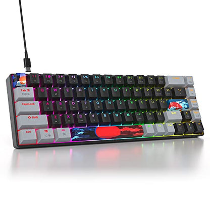65% Mechanical Keyboard 68-Key Wired Gaming Keyboard with Red Switch RGB Lighting Effect PBT Keycaps Ultra-Compact Mini Keyboard Suitable for Win/Mac(68 Dark) - color: 68 Dark/Red Swicth