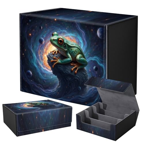 Strong Magnet for TCG MTG Commander Deck Box Playing Card Case Organizer Trading Card Case Creative Pattern Trading Card Storage Box for Collectible Games Up to 2400 Cards,Green Frog In The Cosmic Sky - color: Green Frog In The Cosmic Sky