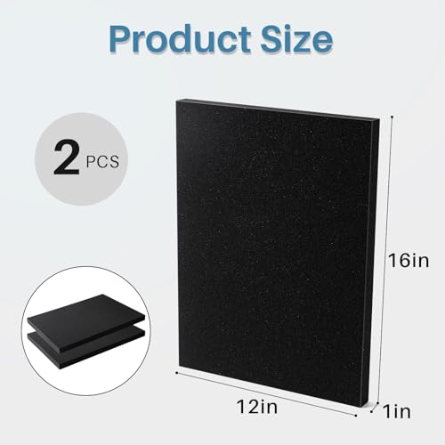 Black foam 2 pieces, 16 x 12 x 1 inches, Polyurethane Foam sheet, high-density foam padding, customizable foam insert for packaging foam, toolboxes, storage, crafts. (Black, 16x12x1inch) - size: 16x12x1inch