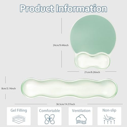 Gel Wrist Rest for Keyboard and Mouse - Ergonomic Green Mouse Pad with Wrist Rest Support Non-Slip Base for Desktop/Latop/Office/Home - color: Green, style: Wave Shape