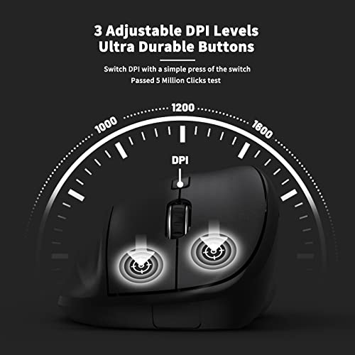 Ergonomic Wireless Mouse with USB Receiver for PC Computer, Laptop and Desktop, Ergo Mouse Vertical with Silent Clicks Long Battery Life, Up to 1600 DPI & 1 AA Battery Powered, Black - color: Black, size: USB Wireless