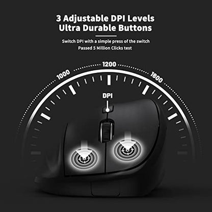 Ergonomic Wireless Mouse with USB Receiver for PC Computer, Laptop and Desktop, Ergo Mouse Vertical with Silent Clicks Long Battery Life, Up to 1600 DPI & 1 AA Battery Powered, Black - color: Black, size: USB Wireless