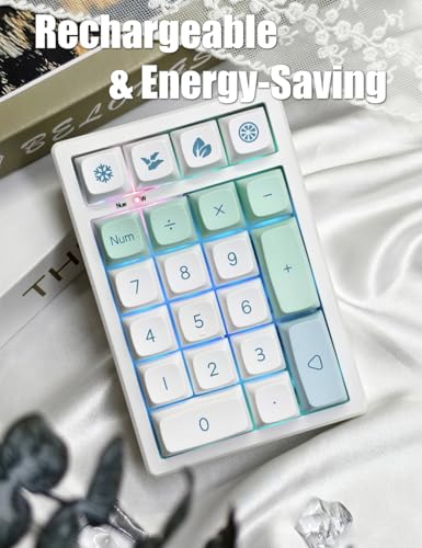 Gasket Creamy Mechanical Numpad Programmable Keypad 2.4G/BT/USB-C | Macro Numeric Number Pad Wireless 2.4G/Bluetooth 5.0/Wired USB RGB Backlit Hot Swappable Rechargeable PBT Keycaps for Win/Mac - color: Mint (21 Keys)