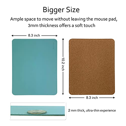MelVan PU Leather Mouse Pad with Stitched Edge, Wood Mousepad, Waterproof Gaming Mouse Pad Mat for Computers, Laptop, Office & Home, 10.2" x 8.3", 1 Pack (Azury) - color: Azury