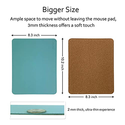 MelVan PU Leather Mouse Pad with Stitched Edge, Wood Mousepad, Waterproof Gaming Mouse Pad Mat for Computers, Laptop, Office & Home, 10.2" x 8.3", 1 Pack (Azury) - color: Azury