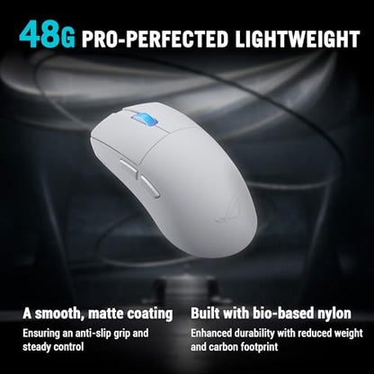 ASUS ROG Harpe II Ace Wireless Esports Gaming Mouse – 2025, Pro-Tested, Right-Handed, 48g Lightweight, Tri-Mode Connectivity, 42K DPI, 8K Polling, 101Hr Battery, Web-Based Tool, PC/Mac Support - White - color: White, style: Harpe II Ace