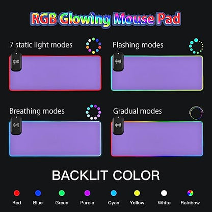 Medium Purple RGB Gaming Mouse Pad, Large Mousepad with 14 Lighting Modes, Big Mouse Mat LED Extended Mouse Pad Anti-Slip, Computer Keyboard Mousepad Mat 31.5 x 11.8 Inch - color: Medium Purple, size: XX-Large 31.5x11.8in