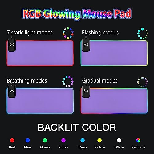 Medium Purple RGB Gaming Large Extended Led Mouse Pad with 14 Lighting Modes, Computer Keyboard Mousepads Mat with 15W Qi Fast Wireless Charging 35.4 x 15.7 Inch - color: Medium Purple, size: Extended XX-Large 35.4x15.7in