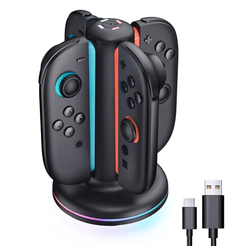 Mumba Magnetic Charging Station Compatible with Nintendo Switch 2, 4-in-1 Fast Charging Dock for Joy-Con Controllers, Dual-Direction Design with 9 RGB Lights, Overcharge Protection & USB-C Cable