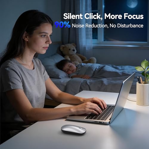TECKNET Bluetooth Mouse for MacBook, [ USB + BT5.0 + BT3.0 ] Rechargeable Wireless Mouse, Silent Click, 4-Level DPI, Portable Computer Mice for MacBook/MacBook Air/Pro/iPad/Laptop/Android/Windows - color: Silver