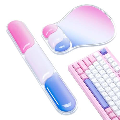 Ospelelf Mouse Pad with Wrist Rest Set Gel Ergonomic Keyboard Wrist Support Anti-Slip Rubber Bottom Office Women Desk Accessories for Computer, Laptop and Gaming, Pink and Blue - color: Pink and Blue, style: Keyboard Rest + Mouse Rest + Coaster