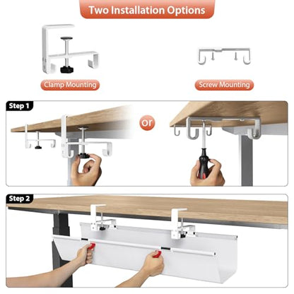 Univivi No Drill Under Desk Cable Management Tray, 28 inch Cable Management | Clamp/Screw Mount Cable Management Desk, Premium Fabric Cable Management Box, Various Sizes Wire Management for Office, Home - color: White, size: 28"L x 5.5"W