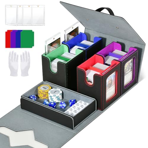 Commander Deck Box for MTG, Trading Card Storage Box Holds 400+ Double-Sleeved Cards, 5 IN 1 Removable Card Case with Dice Tray, Display Window with Magnetic Card Holders for TCG/CCG (Colorful) - color: 5-IN-1-Colorful