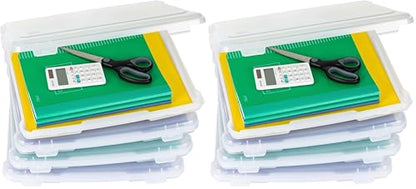 IRIS USA Board Game Storage Craft Organizer Box with Snap-Tight Latch Lid, 8-Pack Portable Plastic Case Bin for Puzzles, Magazines, Hobbies, Art Supplies, Fits 8.5" x 11" & A4 Papers, Slim, Clear - size: 8 Pack