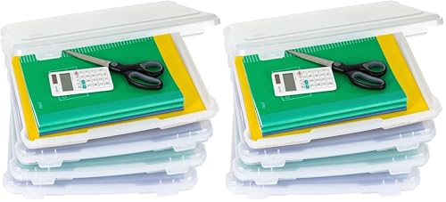 IRIS USA Board Game Storage Craft Organizer Box with Snap-Tight Latch Lid, 8-Pack Portable Plastic Case Bin for Puzzles, Magazines, Hobbies, Art Supplies, Fits 8.5" x 11" & A4 Papers, Slim, Clear - size: 8 Pack