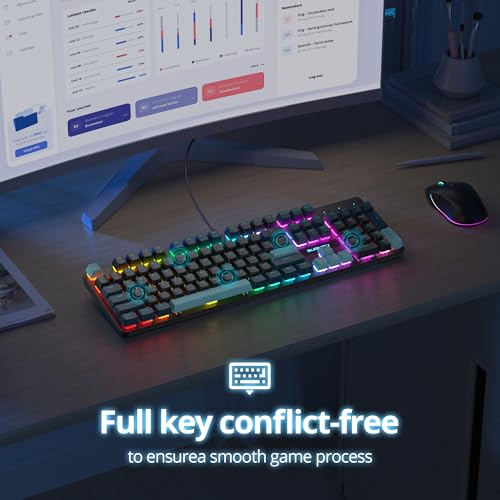 surmen Full Size Creamy Keyboard with Number Pad, 104 Keys RGB Wired Mechanical Gaming Keyboard Backlit with PBT Keycaps Linear Red Switch for Laptop Desktop PC Gamers（104 Monster B） - color: 104 Monster B