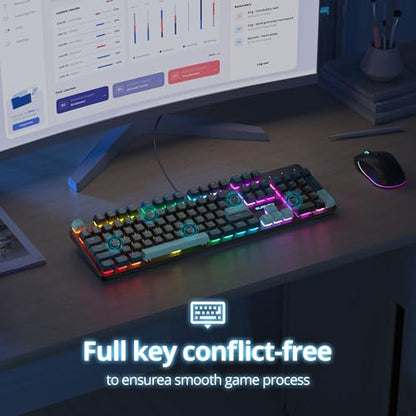 surmen Full Size Creamy Keyboard with Number Pad, 104 Keys RGB Wired Mechanical Gaming Keyboard Backlit with PBT Keycaps Linear Red Switch for Laptop Desktop PC Gamers（104 Monster B） - color: 104 Monster B