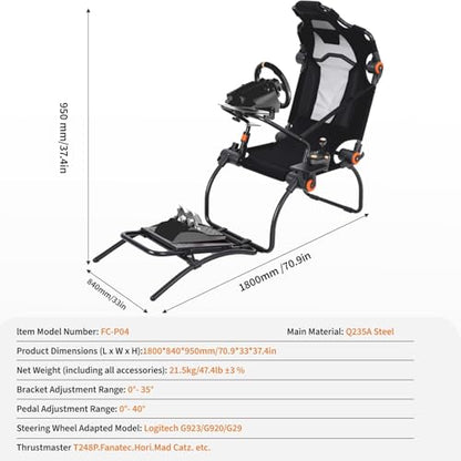 Foldable Sim Racing Rig | Heavy-Duty Carbon Steel Racing Wheel Frame Fits Logitech & All Top Gaming Steering Wheel Brands - size: 70.9x33.1x37.4 Inch
