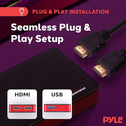 Pyle Video Game Capture Card Device with Video Recorder, HDMI Output, Full HD 1080P Live Streaming, USB, SD, PC, DVD - PHDRCB48.6