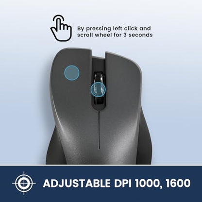 Perixx PERIMICE-821IB Wireless Bluetooth Mouse - Silent Click - Ergonomic Design - Iron Black - style: Bluetooth