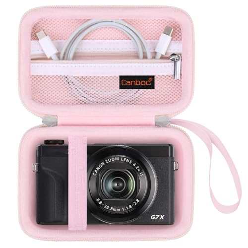 Canboc Carrying Case for Canon PowerShot G7 X Mark III/ G7X Mark II Digital 4K Vlogging Camera, SX740 SX730 Camera Bag, Zipper Mesh Pocket fits USB Cable, Batteries, Jelly Pink - color: Jelly Pink