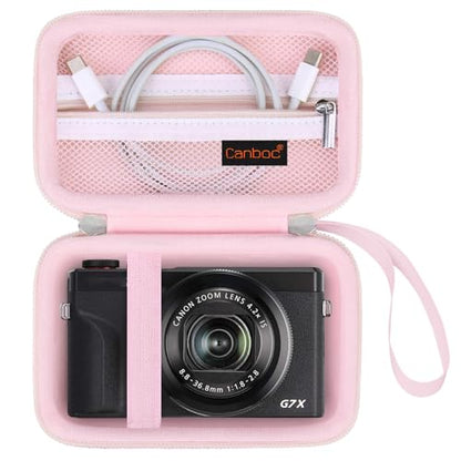 Canboc Carrying Case for Canon PowerShot G7 X Mark III/ G7X Mark II Digital 4K Vlogging Camera, SX740 SX730 Camera Bag, Zipper Mesh Pocket fits USB Cable, Batteries, Jelly Pink - color: Jelly Pink