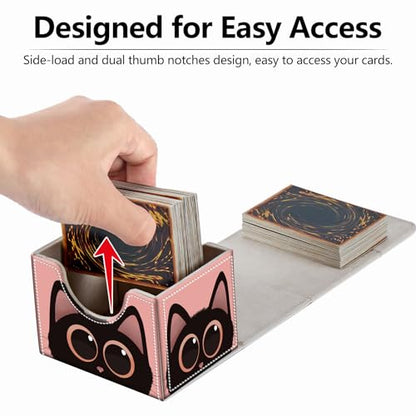 Strong Magnet Card Case Deck Box Mtg Card Box Playing Card Box Tcg Up to 200 Cards Creative Pattern Trading Card Storage Box for Collectible Card Games, Cute Big Eyes Black Cat - color: Cute Big Eyes Black Cat