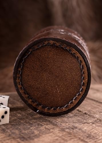 Ulfberth - Viking dice Cup with Embossed Motif - Genuine Leather - Medieval Leather Cup with Engraving (Jelling Style, Brown) - color: Jelling Style, Brown
