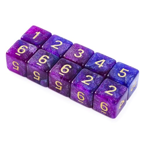 10 Pieces Polyhedral Dice Set D6 Dice 16mm Acrylic 6 Sided Dice Game Dice for Dungeons and Dragons RPG MTG DND Dice Table Games (Starry Purple Blue) - color: Starry Purple Blue
