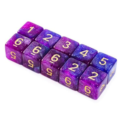 10 Pieces Polyhedral Dice Set D6 Dice 16mm Acrylic 6 Sided Dice Game Dice for Dungeons and Dragons RPG MTG DND Dice Table Games (Starry Purple Blue) - color: Starry Purple Blue