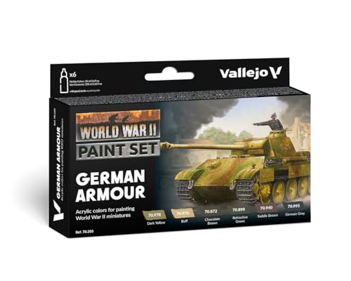 Vallejo - WWII German Armour Model Color Paint Set | Historic Military Shades | Brush & Airbrush Compatible Acrylic Colors | Pro Modeler Collection | 6 Bottles x 18 ml. (0.6 fl.oz) - style: WWII German Armour Model Color Paint Set