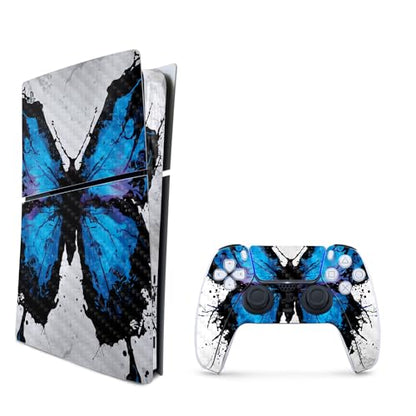 MightySkins Carbon Fiber Skin for PS5 PlayStation 5 Slim Digital Edition Bundle - Butterfly Splash Protective, Durable Textured Carbon Fiber Finish Easy to Apply Made in The USA - color: Butterfly Splash, size: PS5 Slim Digital Edition Bundle
