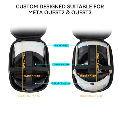 Case for Meta Quest 3/3S/2 & Vision Pro/Pico 4, Elite Strap & Battery Head Strap,with Lens Protector and Drawstring velvet bag,Portable Hard Carrying Case - color: Gray