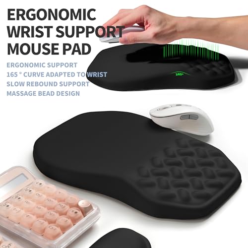 2-in-1 Ergonomic Set, Wave Keyboard Wrist Rest and Massage Slope Mouse Pad Wrist Support, Rebound Memory Foam for Relieve Carpal Tunnel Syndrome and Wrist Pain (Black) - color: Black