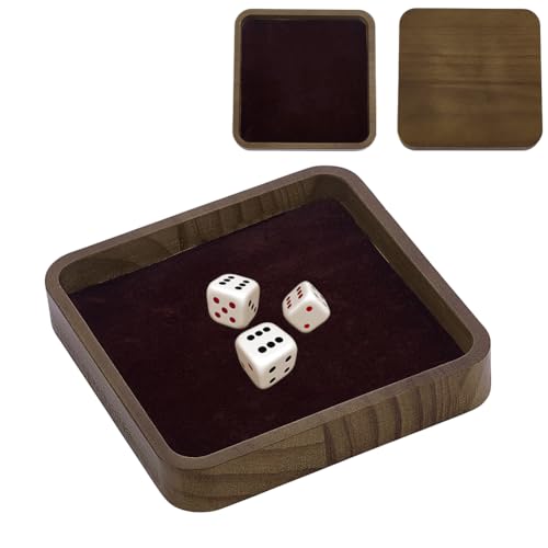 2pcs Wooden Dice Tray Square Dice Rolling Tray Small Portable Board Games Trays PU Leather Holder Storage Box for Table Board Games and Small Items for Party Home Bar (Brown) - color: Square Brown