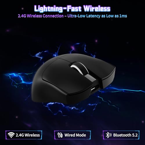 ATTACK SHARK X11SE Wireless Gaming Mouse, 59g Lightweight, Black | Bluetooth/2.4Ghz Wireless/Wired Connectivity, 22K DPI, PixArt PAW3311 Gaming Sensor, 1K Polling Gamer Mice for PC/Mac - color: Black