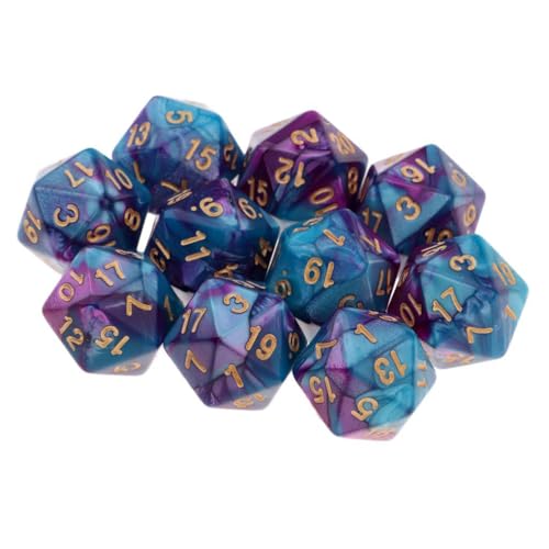 10 Pieces Polyhedral Dice Set D20 Dice 20mm Acrylic 20 Sided Game Dice for Dungeons and Dragons RPG MTG DND Dice Table Games (Purple Blue) - color: Purple Blue