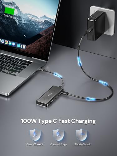 USBC to HDMI, DockteckExpand 5-in-1 USB C Hub with Dual HDMI | 4K@30Hz, 2 USB 3.0 Ports, 100W PD Charging – Compatible with MacBook, Dell, Chromebook & More - color: Cool Black