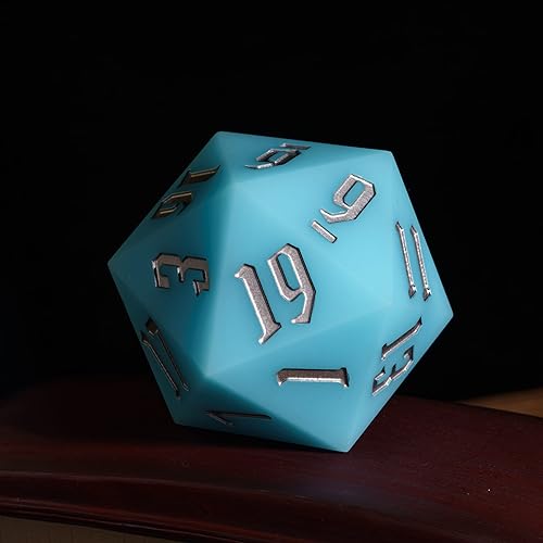 55mm Silicone D20 DND Dice, Large D20 Single 20 Sided Dice | Glow-in-the-Dark D20 Giant Dice with Gift Box for Dungeons and Dragons RPG Bar Pub Club Party Games (Sky Blue/Sliver) - color: Sky Blue/Sliver