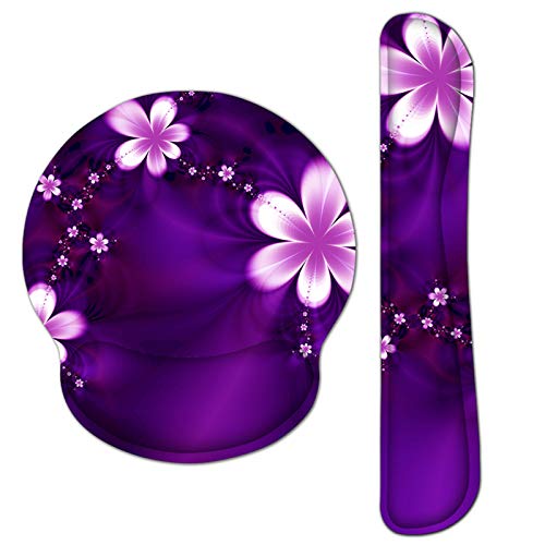 Ergonomic Keyboard Mouse Pad Wrist Rest Support Set for Laptop/Computer/Desktop,Memory Foam Hand Rest Wrist Cushion for Gaming/Office,Lightweight Comfortable & Pain Relief (Purple, Flower) - color: Purple, Flower