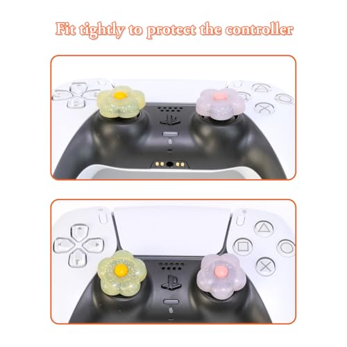 PERFECTSIGHT Cute Glitter Flowers Thumb Grip Caps for Switch 2, PS5, PS4, Xbox Series X/S, Xbox One, Switch PRO Controller, 4PCS Kawaii Soft 3D Analog Thumbsticks Grips Joystick Cover - color: Glitter Flowers