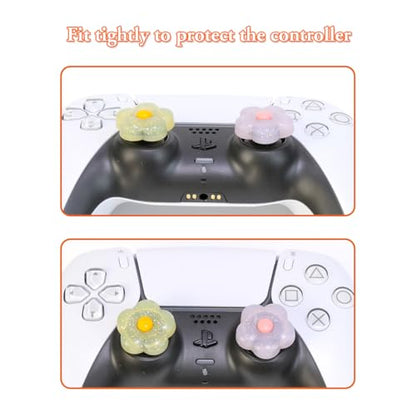 PERFECTSIGHT Cute Glitter Flowers Thumb Grip Caps for Switch 2, PS5, PS4, Xbox Series X/S, Xbox One, Switch PRO Controller, 4PCS Kawaii Soft 3D Analog Thumbsticks Grips Joystick Cover - color: Glitter Flowers