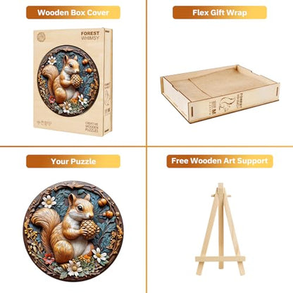 Jigfoxy Wooden Puzzles for Adults, Squirrel Wood Puzzles Adult, Unique Animal-Shaped Wooden Jigsaw Puzzles for Adults, Christmas Thanksgiving Gifts for Family and Friends (L-13.4 * 13.4in-270pcs) - size: Large