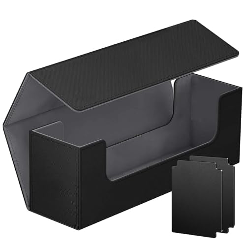 Homthy Card Deck Case for Trading Cards, Leather Magnetic Closure Commander Card Storage Box Holding 600+ Sleeved Cards Fit for MTG TCG and Sport Cards - color: 600+ Black