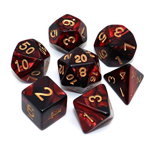 DND Dice Set Red Black RPG Dice for Dungeon and Dragons D&D MTG 7-Die Polyhedral Dice - color: Black Mixed Red