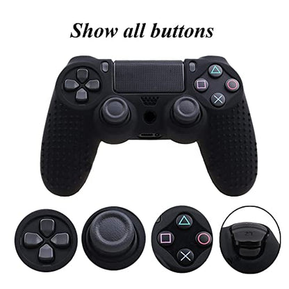 PS4 Controller DualShock4 Skin Grip Anti-Slip Silicone Cover Protector Case for Sony PS4/PS4 Slim/PS4 Pro Controller with 2 Thumb Grips (Black) - color: Black