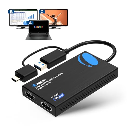 OREI SplitExtend 4K HDMI Splitter Extended Display for Dual Monitor - Multi-Monitor Display 3 Separate Screens - USB A & USB-C Adapter to HDMI 2.0, 4K@60hz, DisplayLink Driver MacOS, Windows | OREI SplitExtend 4K HDMI Splitter Extended Display for Dual Mo