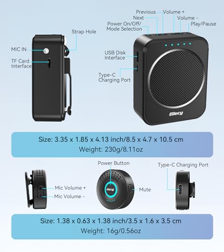 Portable Voice Amplifier with Wireless Lapel Microphone, Personal Microphone for Teachers, Rechargeable PA System for Classroom,Yoga, Meetings, Speeches