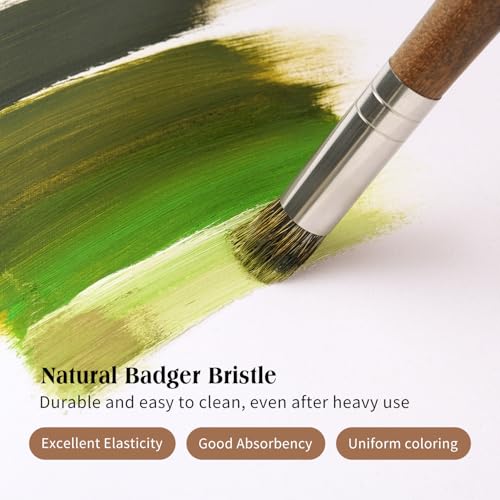 Professional Oil Paint Brushes, Fuumuui 5Pcs Natural Badger Bristle Blending Brush Set for Acrylic, Oil and Gouache - Round Flat Top Shape with Birch Handle - style: Round Flat Top